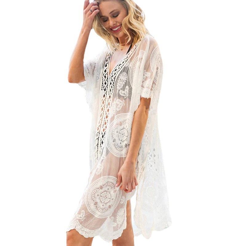 Beach Cover up Lace Embroidered Bikini Swimwear Beach Cover up Vacation Beach Dress