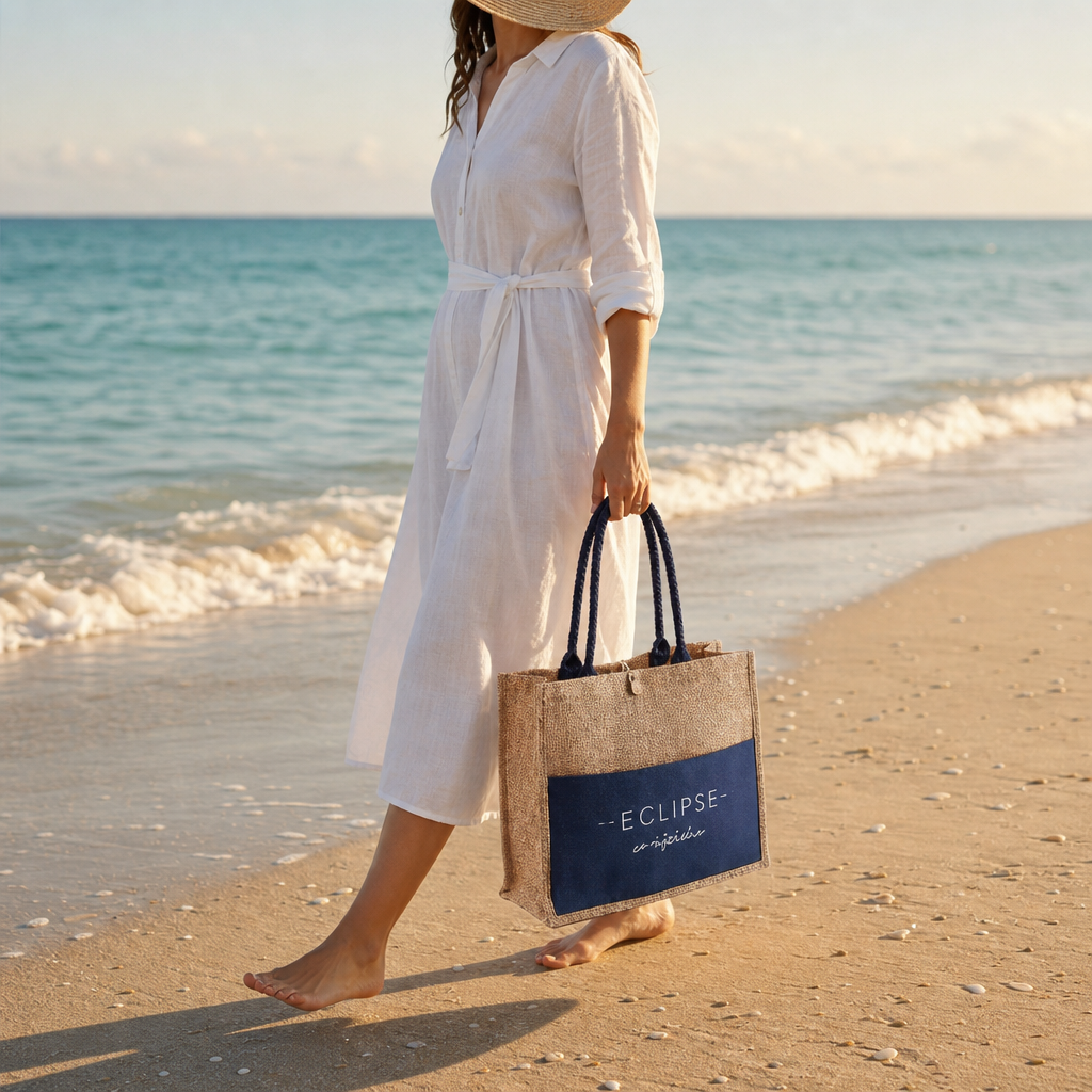 Customized Logo Fashion Design Printed Jute Bag Natural Linen Tote Shopping Bags for Wedding Party Favor and Travel