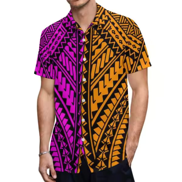 Custom Stylish Large Size Polynesian Tribal Design Shirts With Buttons New Hip Hop Pacific Heritage Aloha Shirts Beach
