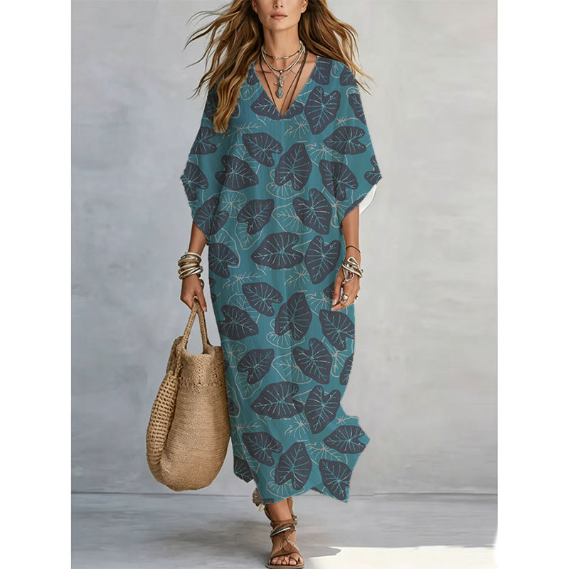 2026 Best Selling Women's Dress Lightweight Breathable Rayon Custom Hawai Floral Print 3/4 Sleeve Casual a Line Maxi Loose Dress