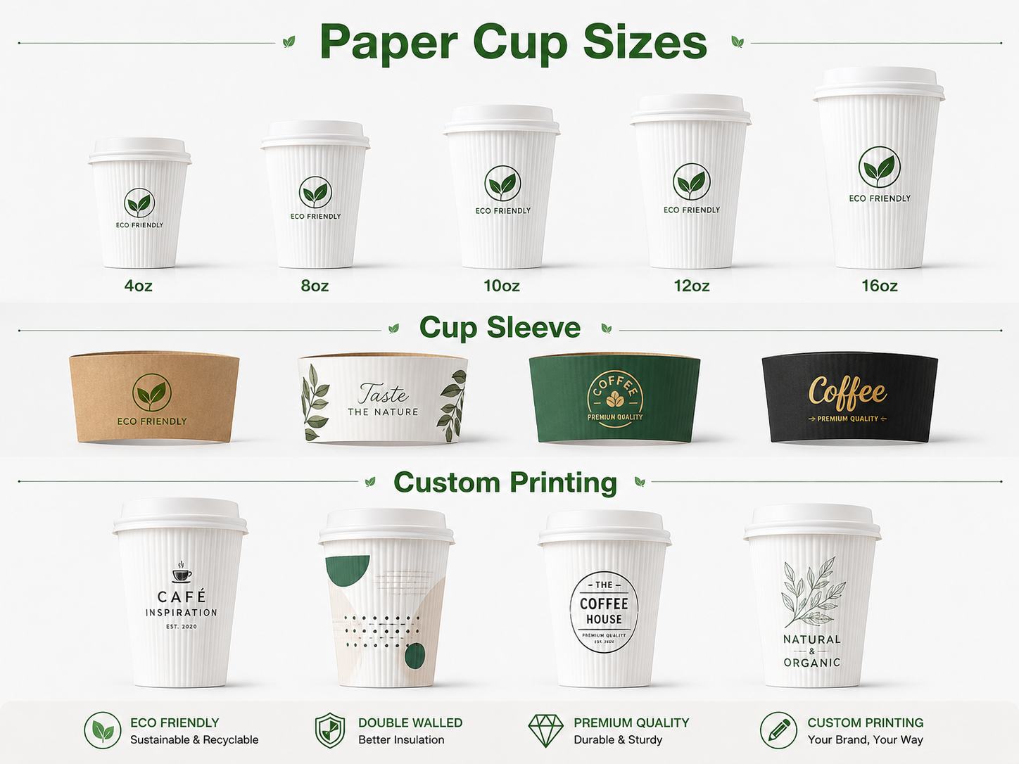 Biodegradable Corrugated Food-Safe Ink Printed Takeaway Paper Cup for Bubble Tea and Milk Tea Custom Logo Printing Available