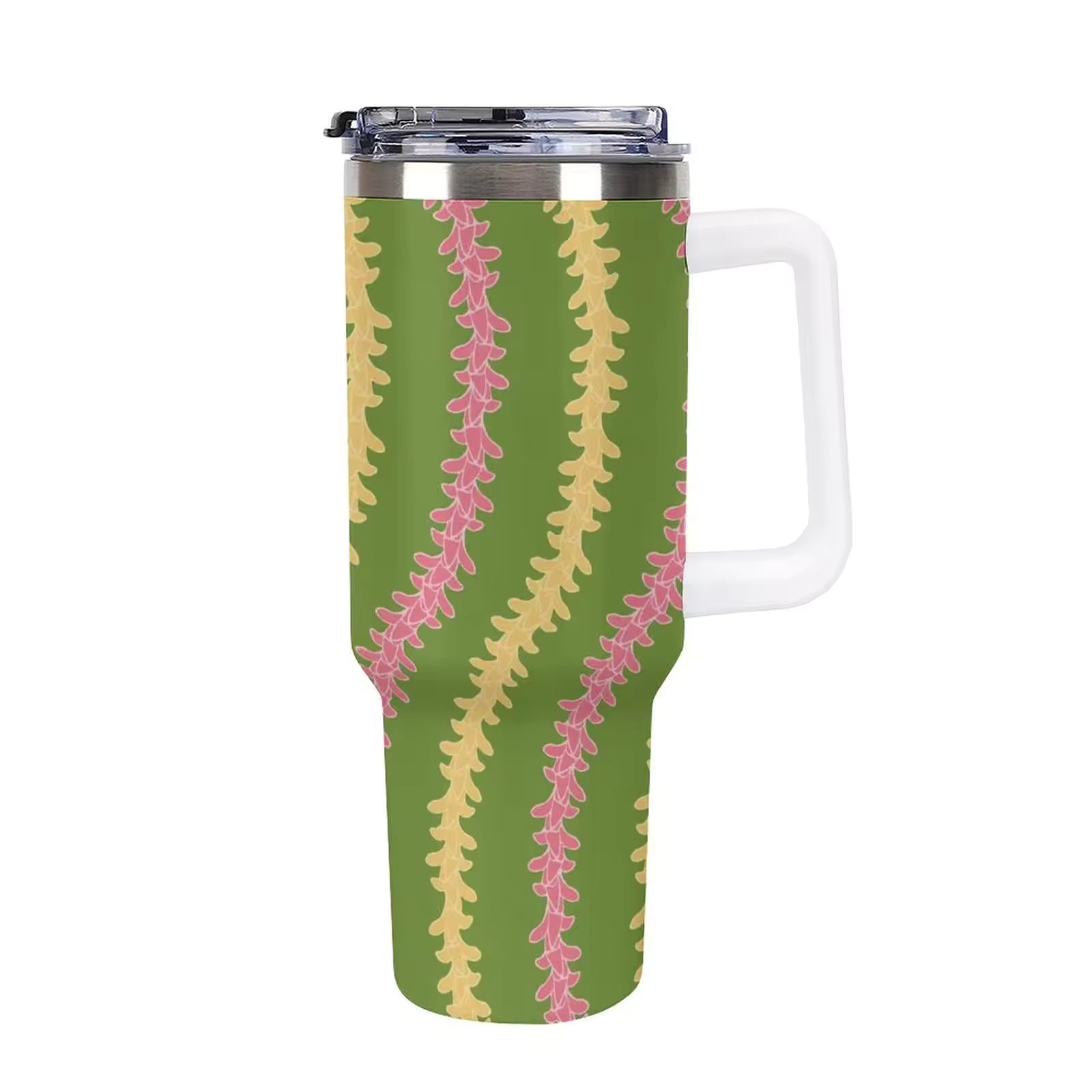 3D Digital Full Print Straw Cup Aloha Hawaiian Puakenikeni Hibiscus Flower Style 40oz Tumbler With Handle