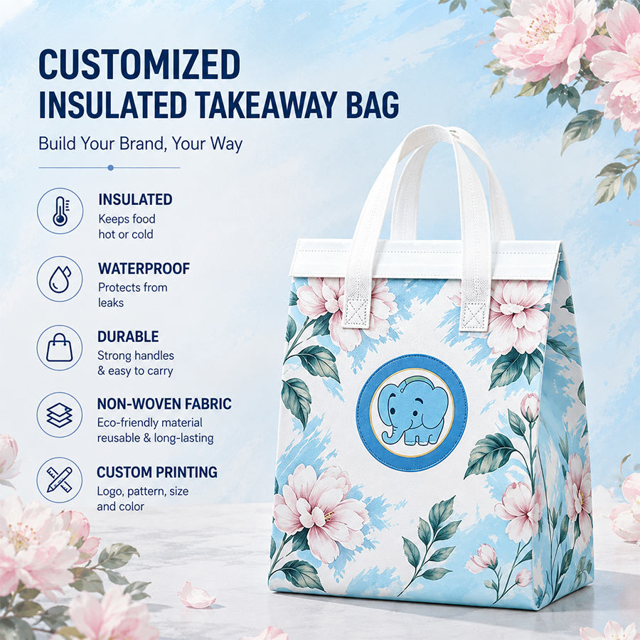 Insulated Cooler Bag Non Woven Thermal Tote Bag with Cooler Bag Food Delivery Takeaway Picnic with Logo Custom