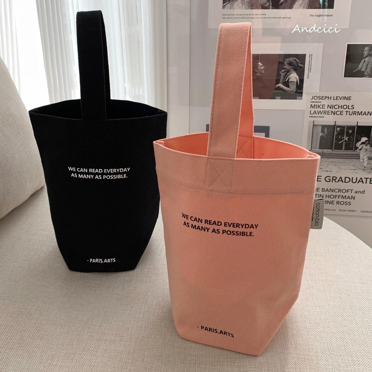 Eco-Friendly Custom logo Small Cute Canvas Bags Spring Green Color Simple Versatile Shopping Bag for Coffee Bottle