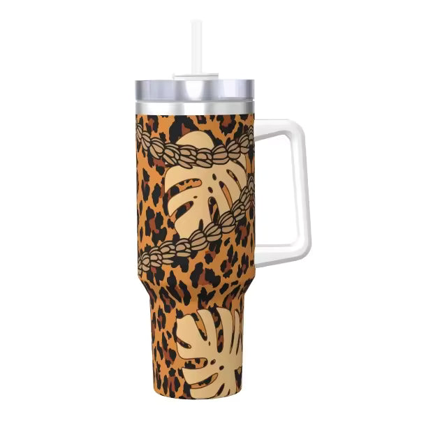 3D Digital Full Print Straw Cup Aloha Hawaiian Puakenikeni Hibiscus Flower Style 40oz Tumbler With Handle