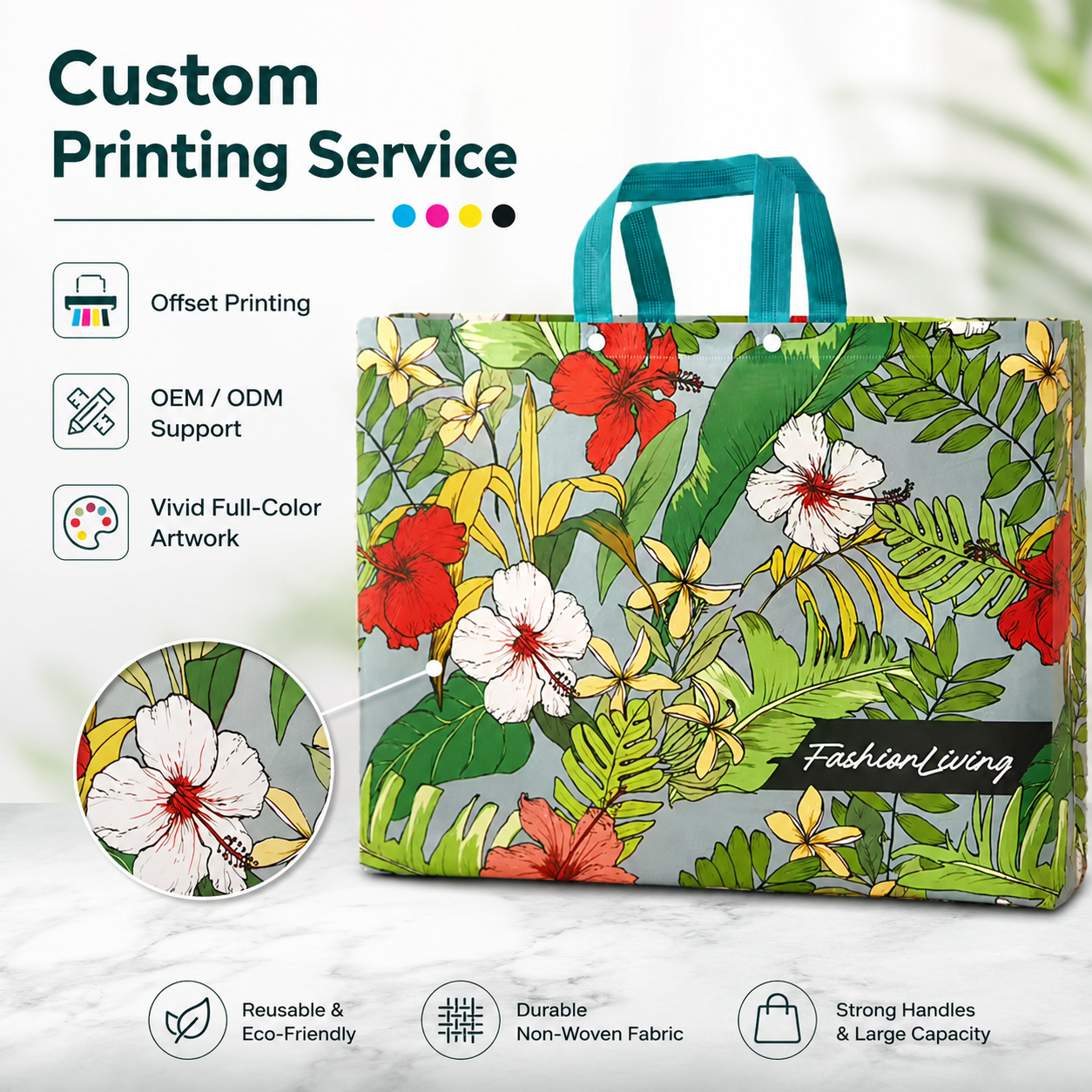 Custom Printed Reusable Non Woven Tote Bag Long Handle Shopping Bag for Exhibition Retail Promotion Wholesale Custom Packaging