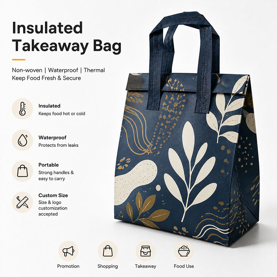 Insulated Cooler Bag Non Woven Thermal Tote Bag with Cooler Bag Food Delivery Takeaway Picnic with Logo Custom