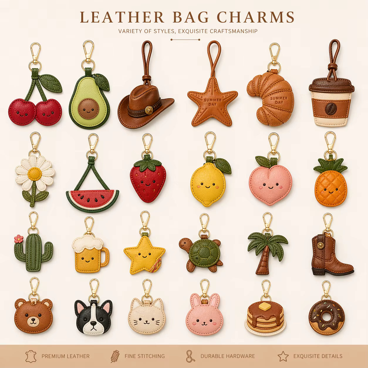 Custom Design Tourist Souvenir Hawaiian Style Leather Bag Charms for Beach Vacation